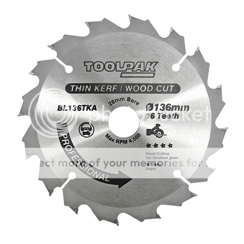 136mm x 20mm x 16T Thin Kerf Cordless TCT Saw Blade Wood Cutting